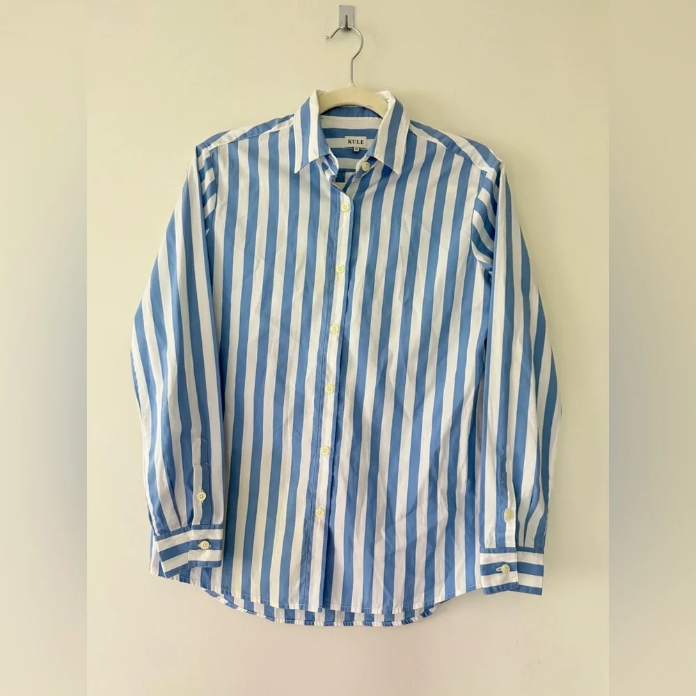 KULE The Hutton Shirt White & Blue Striped Button Down Long Sleeve Cotton, XS - Picture 2 of 11